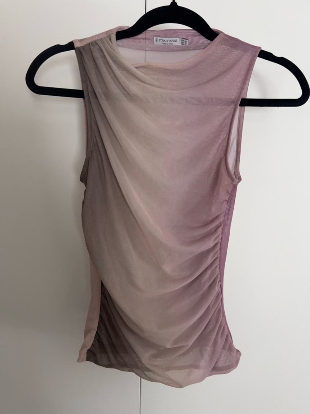 stradivarius Pink to Taupe Ombre Sheer Draped Mesh Tank